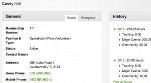 Staff and volunteer detail page in the VTEvents workforce management software