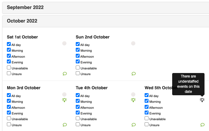 Set your detailed availability on dates with VTEvents availability and rostering software platform